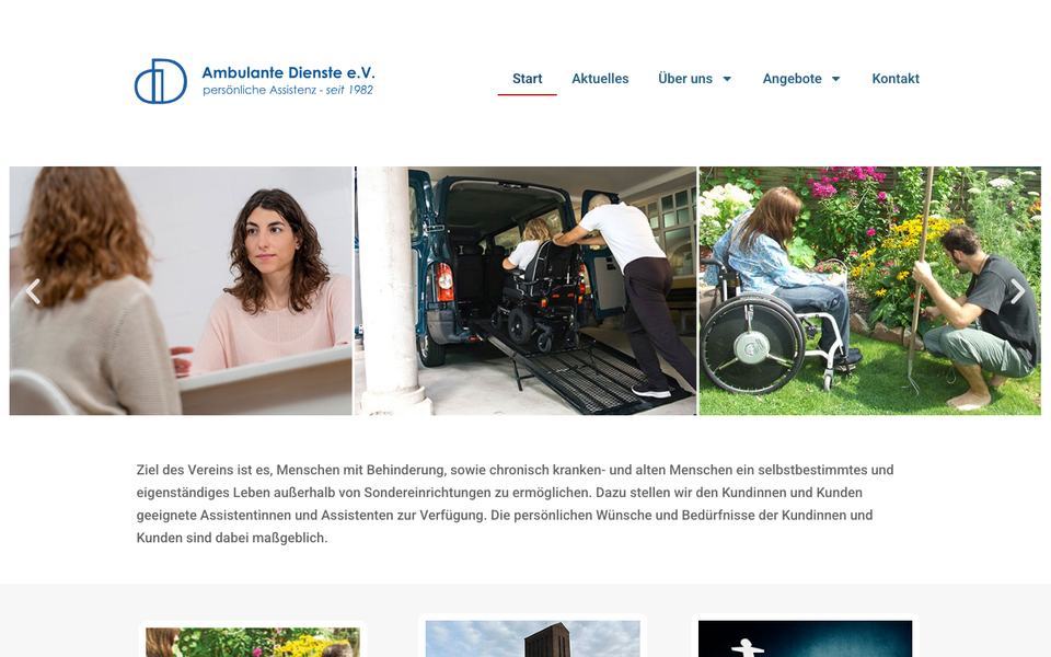 Startseite der Website von Ambulante Dienste e.V.