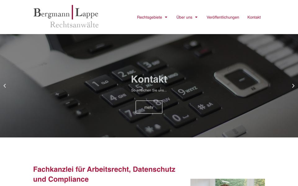 Startseite der Website der Kanzlei Bergmann Lappe