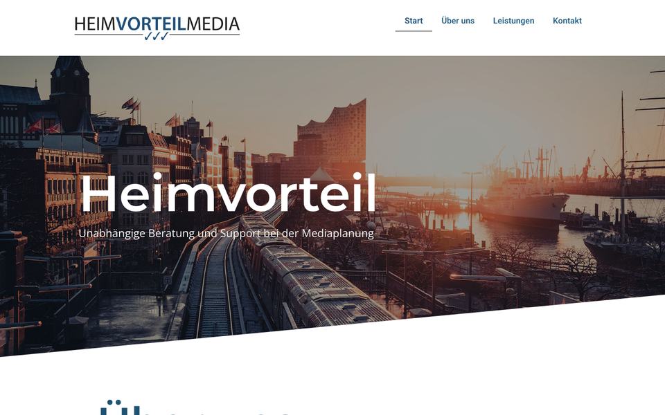 Startseite der Website von Heimvorteil Media