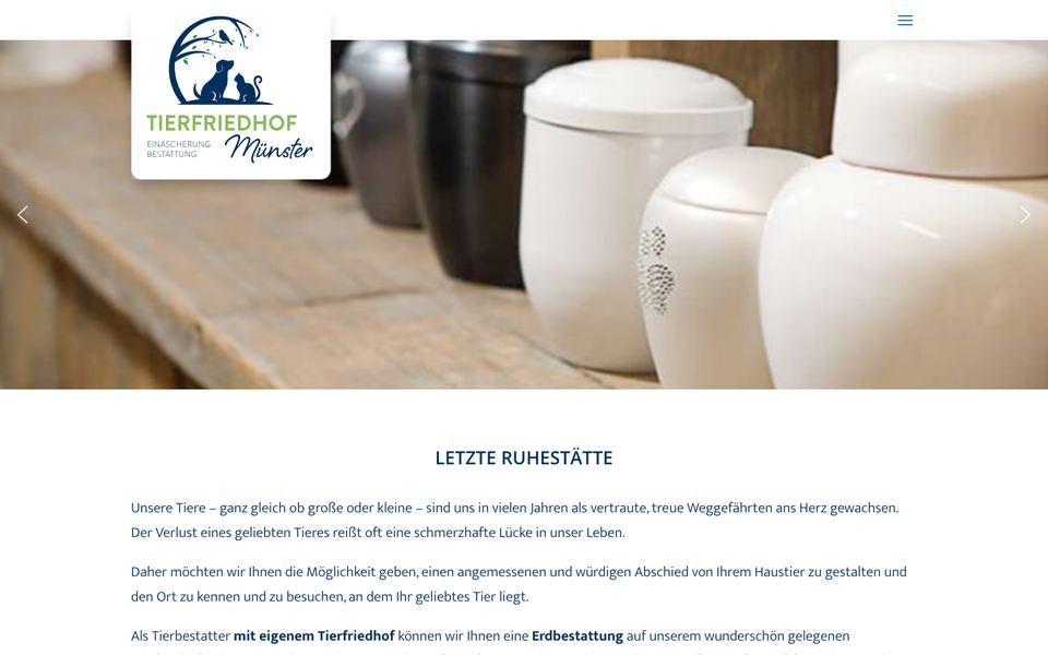 Startseite der Website des Tierfriedhofs Münster